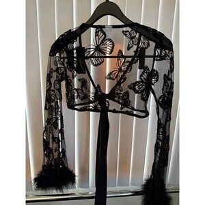 NWT Rave Wonderland Black Midnight Butterfly Gardens Sheer Top size Medium